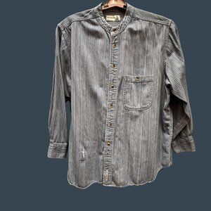 VTG FieldMaster Shirt Mens XL Band Collar Stripe Button Up Casual Shirt Jacket